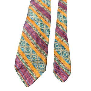 Vintage Youncraft All Silk Mens Tie Multicolor Geometric Pattern Retro Necktie